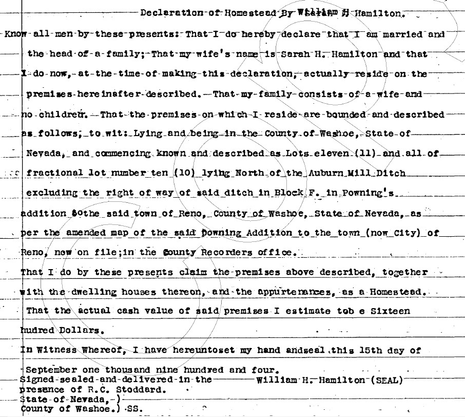 Declaration of Homestead, 1904
