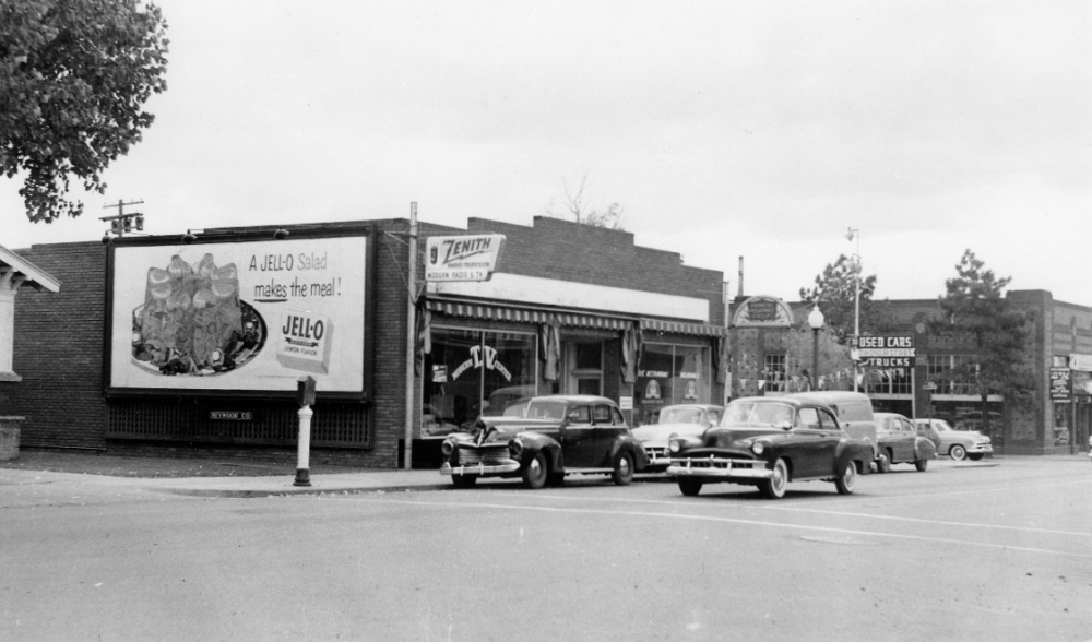 Busy commercial corridor, ca. 1955